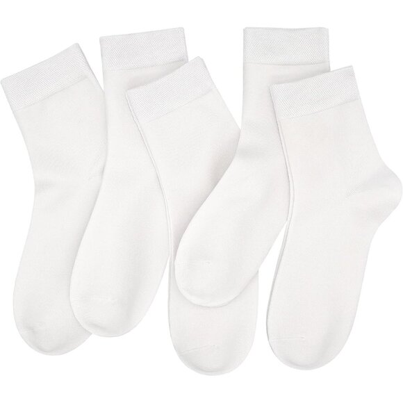 Women 5 Pairs White Crew Thin Ankle Height Anti Odor Soft Ankle Socks - Picture 1 of 7